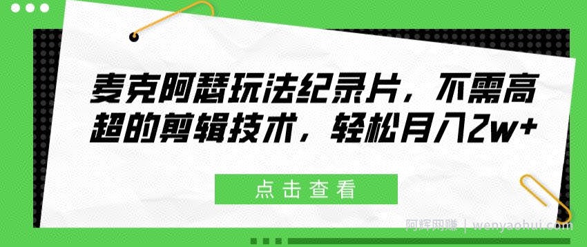 麦克阿瑟玩法纪录片,不需高超的剪辑技术,轻松月入2w+