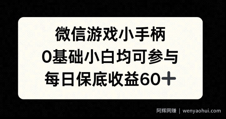 微信游戏小手柄，0基础小白均可参与，每日保底收益60+