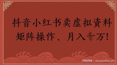 抖音小红书卖虚拟教辅、公务员资料，矩阵操作，月入1W+