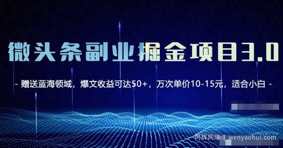 微头条副业掘金项目3.0+悟空问答教程，单篇能做50-100+收益！