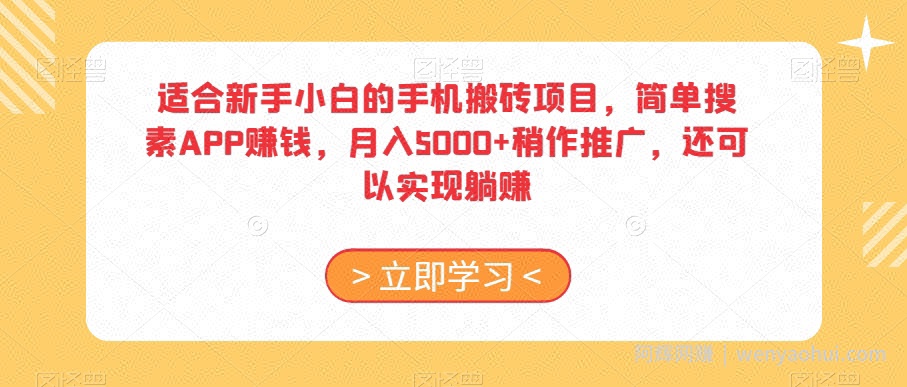 适合新手小白的手机搬砖项目，简单搜素APP賺米，月入5000+稍作推广，还可以实现躺赚【揭秘】