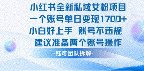 小红书全新私域女粉项目 单日变现1k+ 小白好上手账号不违规