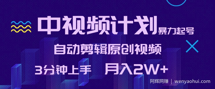 中视频计划暴力起号，自动剪辑原创视频，3分钟上手，月入2W+【揭秘】