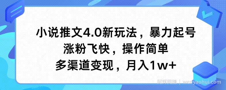 小说推文4.0新玩法，暴力起号，涨粉飞快，操作简单，多渠道变现，月入1w+