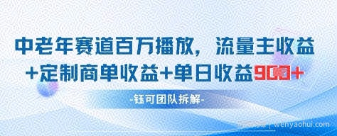 中老年赛道百万播放+流量主收益+定制收益，单日收益9张