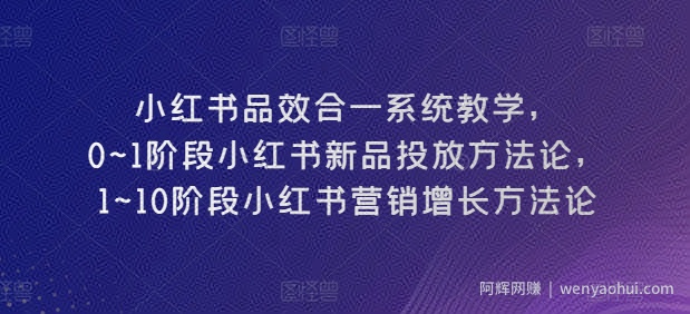 小红书品效合一系统教学，​0~1阶段小红书新品投放方法论，​1~10阶段小红书营销增长方法论