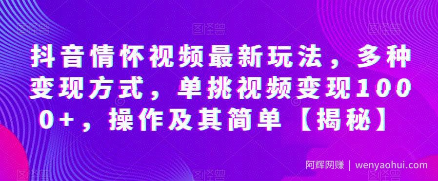 抖音情怀视频最新玩法，多种变现方式，单挑视频变现1000+，操作及其简单【揭秘】