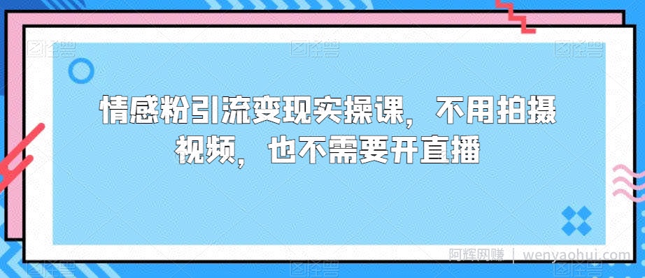 情感粉引流变现实操课，不用拍摄视频，也不需要开直播