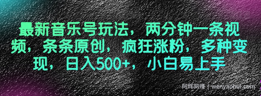 最新音乐号玩法，两分钟一条视频，条条原创，疯狂涨粉，多种变现，日入500+，小白易上手【揭秘】
