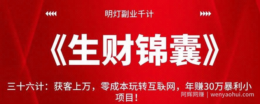 明灯副业千计—《生财锦囊》三十六计：获客上万，零成本玩转互联网，年赚30万暴利小项目！【视频课程】