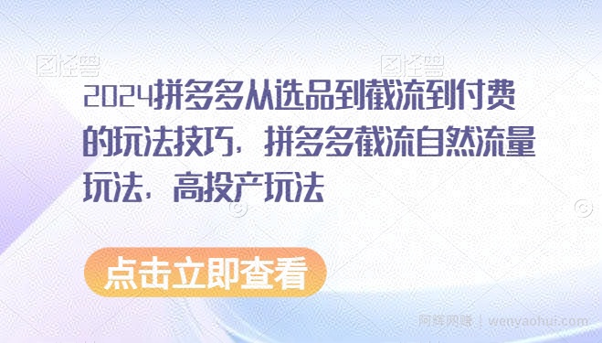 2024拼多多从选品到截流到付费的玩法技巧，拼多多截流自然流量玩法，高投产玩法