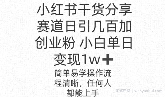 小红书干货分享赛道日引几百创业粉，操作简单