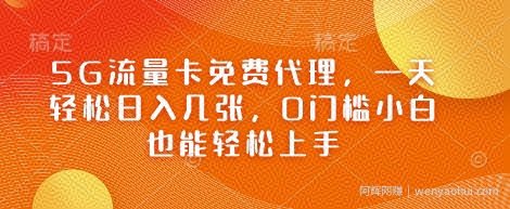 5G流量卡免费代理，一天轻松日入几张，0门槛小白也能轻松上手