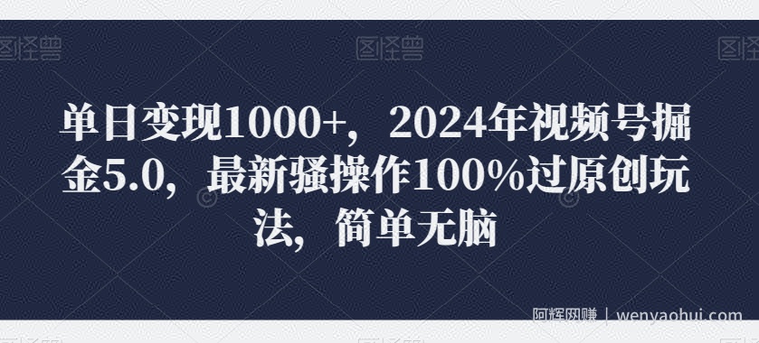 单日变现1000+，2024年视频号掘金5.0，最新骚操作100%过原创玩法，简单无脑，小白专属