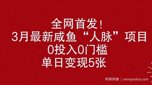 全网首发，3月最新咸鱼“人脉”项目，0投入0门槛，单日变现几张