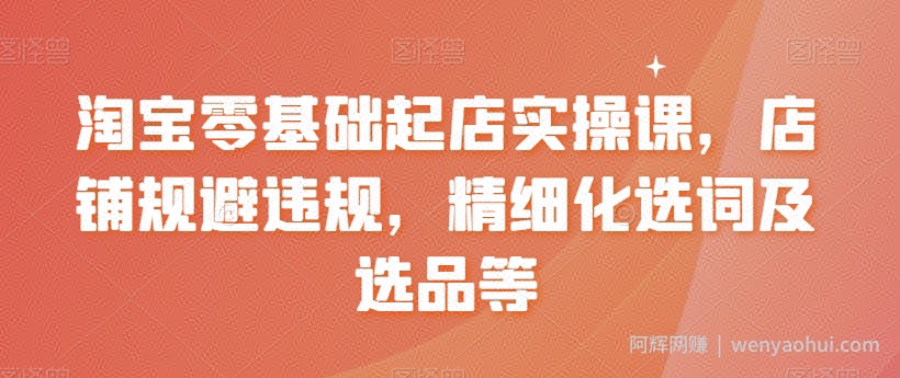 淘宝零基础起店实操课，店铺规避违规，精细化选词及选品等