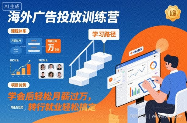 海外广告投放训练营，学会后轻松月薪过万，转行就业轻松搞定