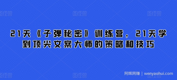 21天《子弹秘密》训练营，21天学到顶尖文案大师的策略和技巧
