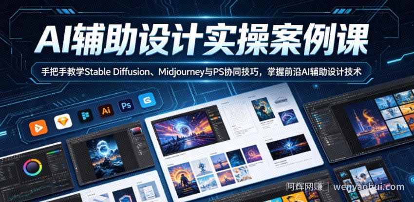 AI辅助设计实操案例课，手把手教学Stable Diffusion、Midjourney与PS协同技巧，掌握前沿AI辅助设计技术