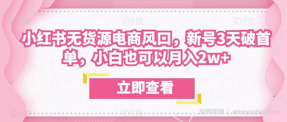 众狼电商余文小红书无货源电商风口，新号3天破首单，小白也可以月入2w+