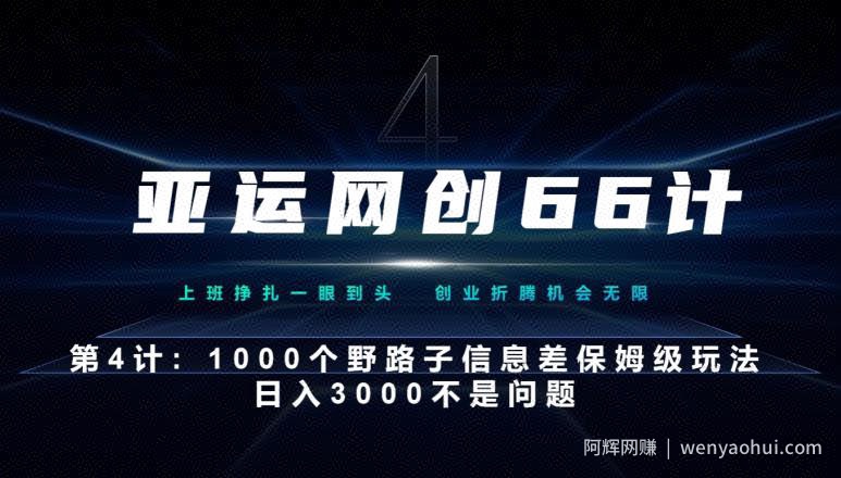 亚运网创66计第4计：1000个野路子信息差保姆级玩法，日入3000不是问题