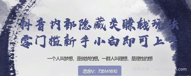 忠余网创32计第十八计：抖音内部隐藏类賺米玩法，零门槛新手小白即可上手【视频课程】
