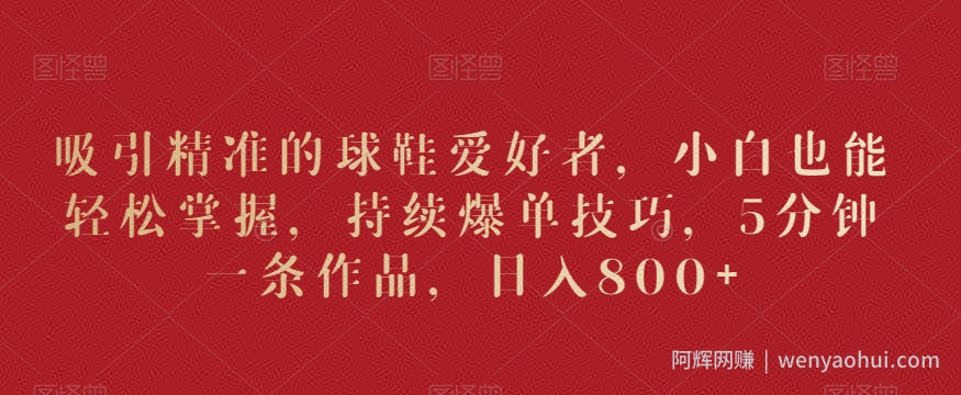 吸引精准的球鞋爱好者，小白也能轻松掌握，持续爆单技巧，5分钟一条作品，日入800+【揭秘】