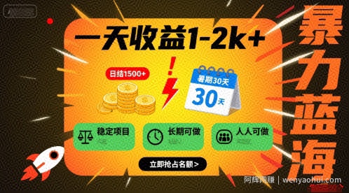 一天收益1-2k+ 稳定项目，暑期暴力蓝海项目，长期稳定，人人可做【揭秘】
