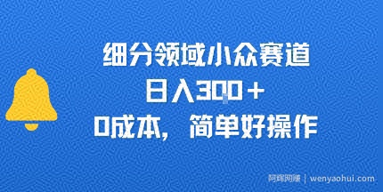 细分领域小众赛道，日入3张+，0成本，简单好操作