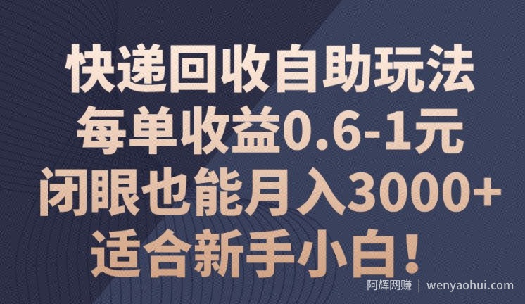 快递回收自助玩法，每单收益0.6-1元，闭眼也能月入3000+!适合新手小白!