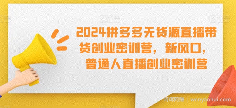 2024拼多多无货源直播带货创业密训营，新风口，普通人直播创业密训营