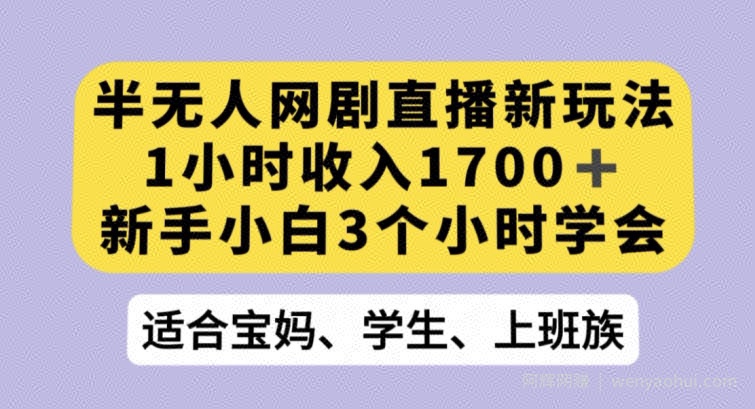 半无人网剧直播新玩法，1小时收入1700+，新手小白3小时学会【揭秘】