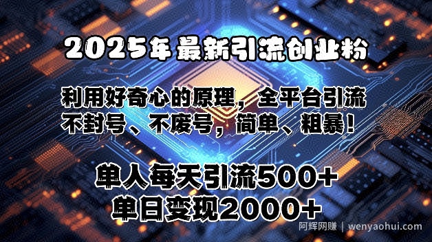 2025年最新引流创业粉，利用好奇心的原理，全平台引流，不封号、不废号，简单、粗暴