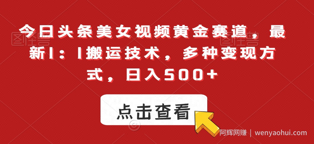 今日头条美女视频黄金赛道，最新1：1搬运技术，多种变现方式，日入500+【揭秘】