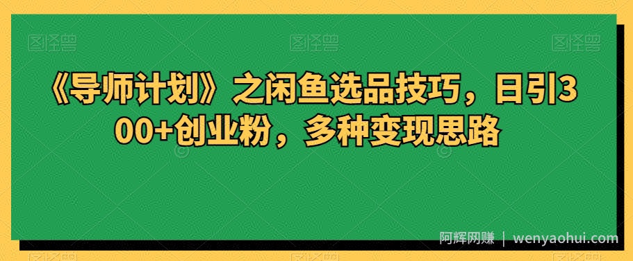 《导师计划》之闲鱼选品技巧，日引300+创业粉，多种变现思路