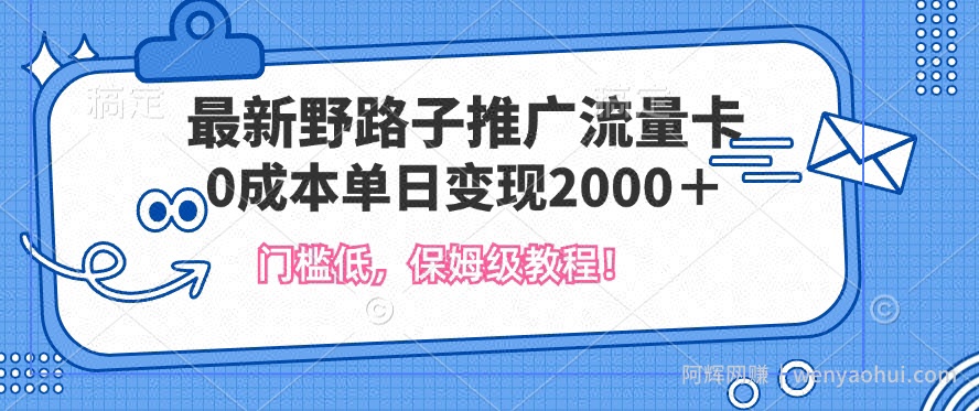 最新野路子推广流量卡，一张200-300，门槛低，0成本单日变现多张