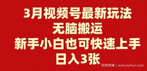 3月视频号最新玩法，无脑搬运，新手小白也可快速上手，日入3张