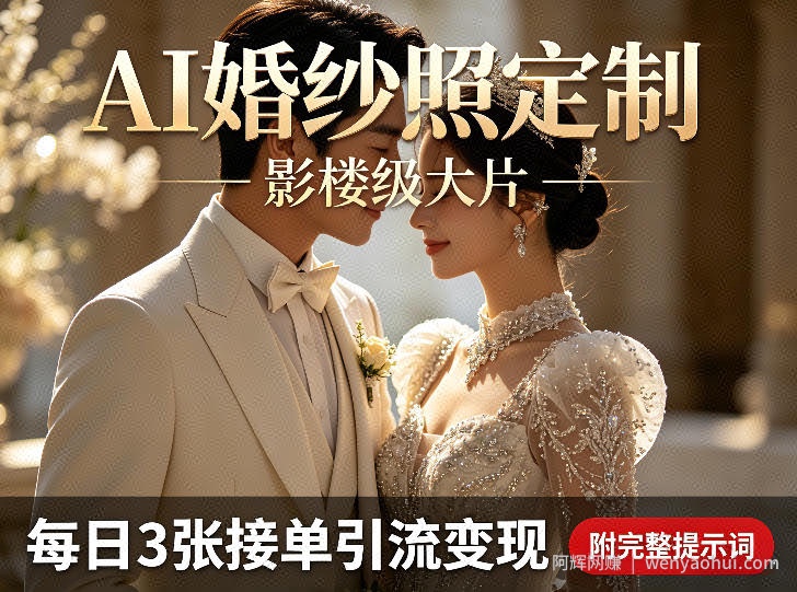 AI婚纱照定制影楼级大片，每日3张接单引流变现，轻松实现副业增收（附完整提示词）