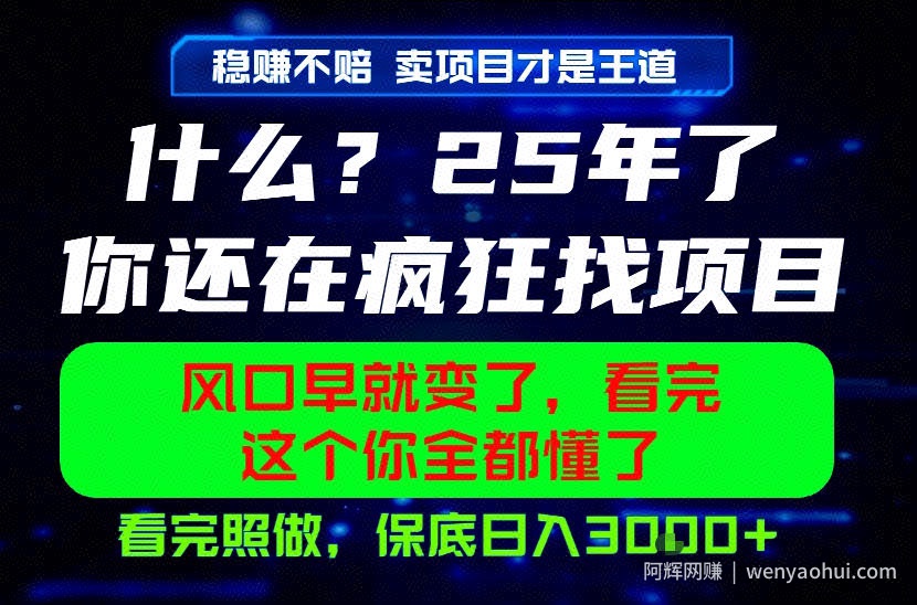 26年,请不要疯狂的找项目做了!卖项目才是真的稳賺不赔,看完照做,保底日入1k+【揭秘】