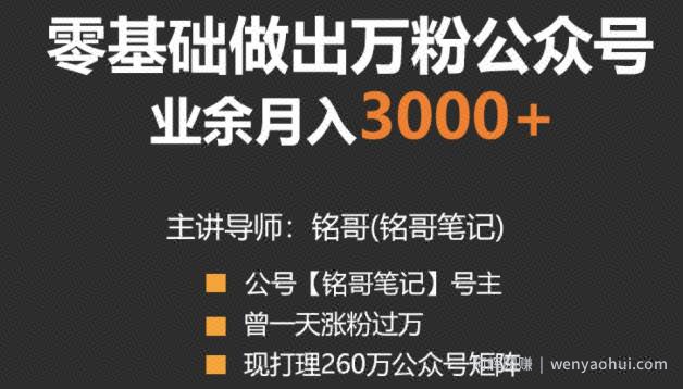 零基础做出万粉公众号，兼zhi操作月入5000+，适合新手【视频课程】