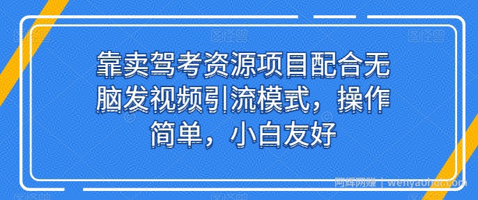 靠卖驾考资源项目配合无脑发视频引流模式，操作简单，小白友好【揭秘】
