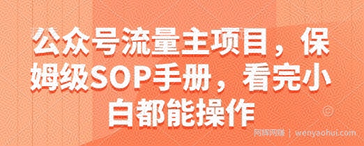 公众号流量主项目，保姆级SOP手册，看完小白都能操作