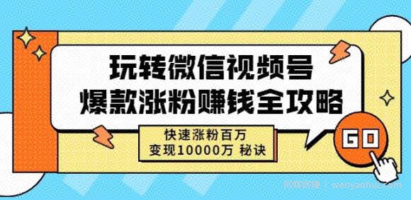 玩转微信视频号爆款涨粉賺米全攻略，快速涨粉百万变现万元秘诀