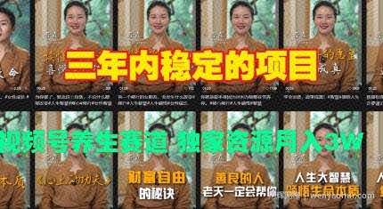三年内稳定的项目 视频号养生赛道 独家资源月入过W