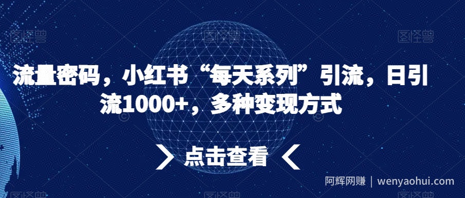 流量密码，小红书“每天系列”引流，日引流1000+，多种变现方式【揭秘】