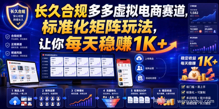 长久合规多多虚拟电商赛道,标准化矩阵玩法,让你每天稳賺1K+【揭秘】