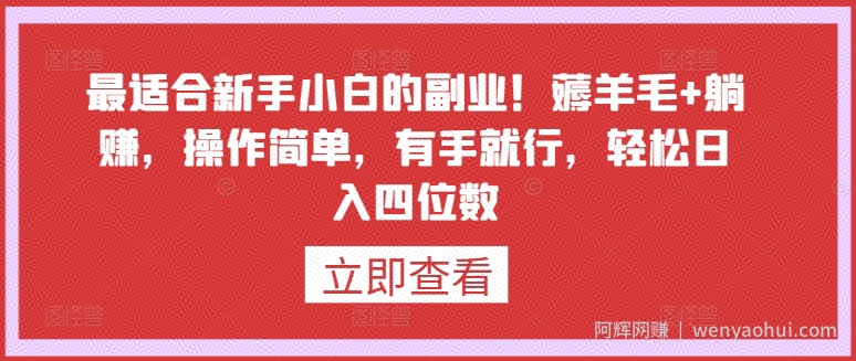 最适合新手小白的副业！薅羊毛+躺赚，操作简单，有手就行，轻松日入四位数【揭秘】