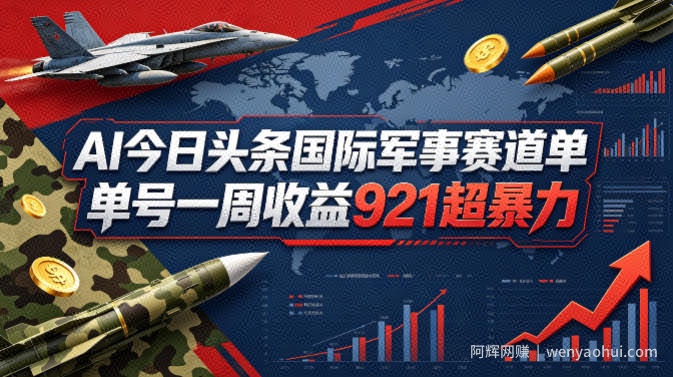 AI今日头条国际军事赛道，单号一周收益921，超暴力