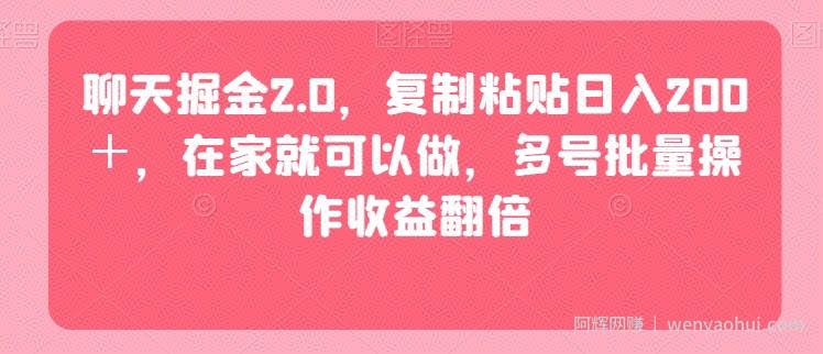 聊天掘金2.0，复制粘贴日入200＋，在家就可以做，多号批量操作收益翻倍