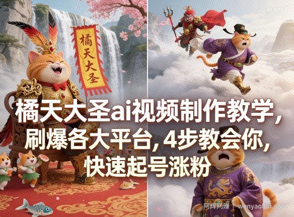 橘天大圣ai视频制作教学，刷爆各大平台，4步教会你，快速起号涨粉